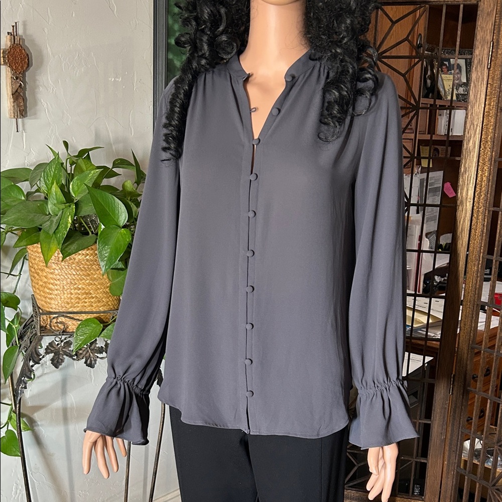 LOFT GRAY BLUE BLOUSE XS
